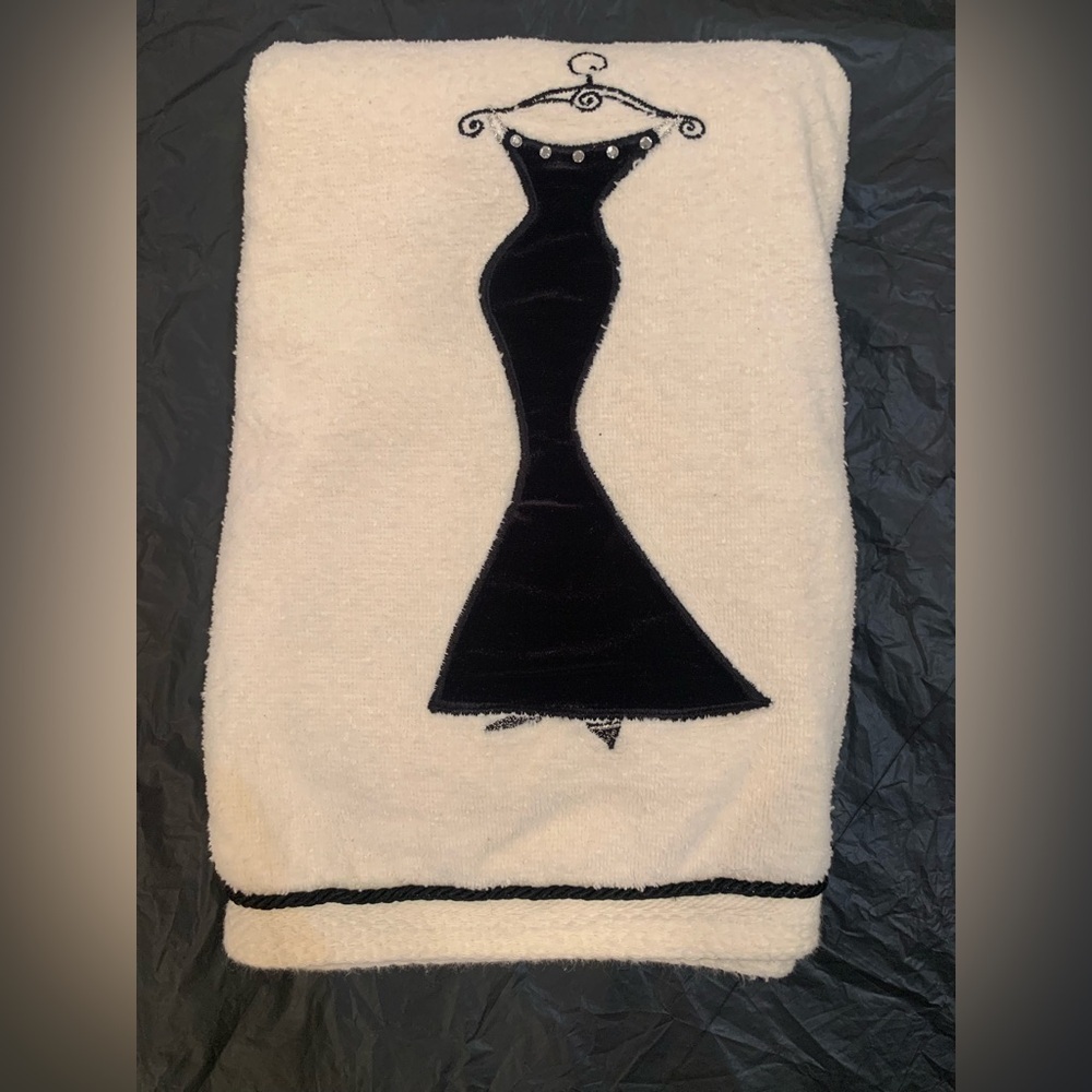 Black and Cream Decorative Towel W/ Dress Silhouette. Rhinestones 47x21